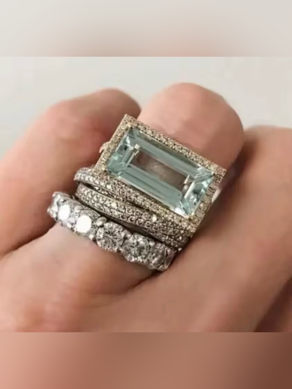 Silver Blue Topaz and Cubic Zirconia Stackable Ring 

Set of 3
SIZE 8
